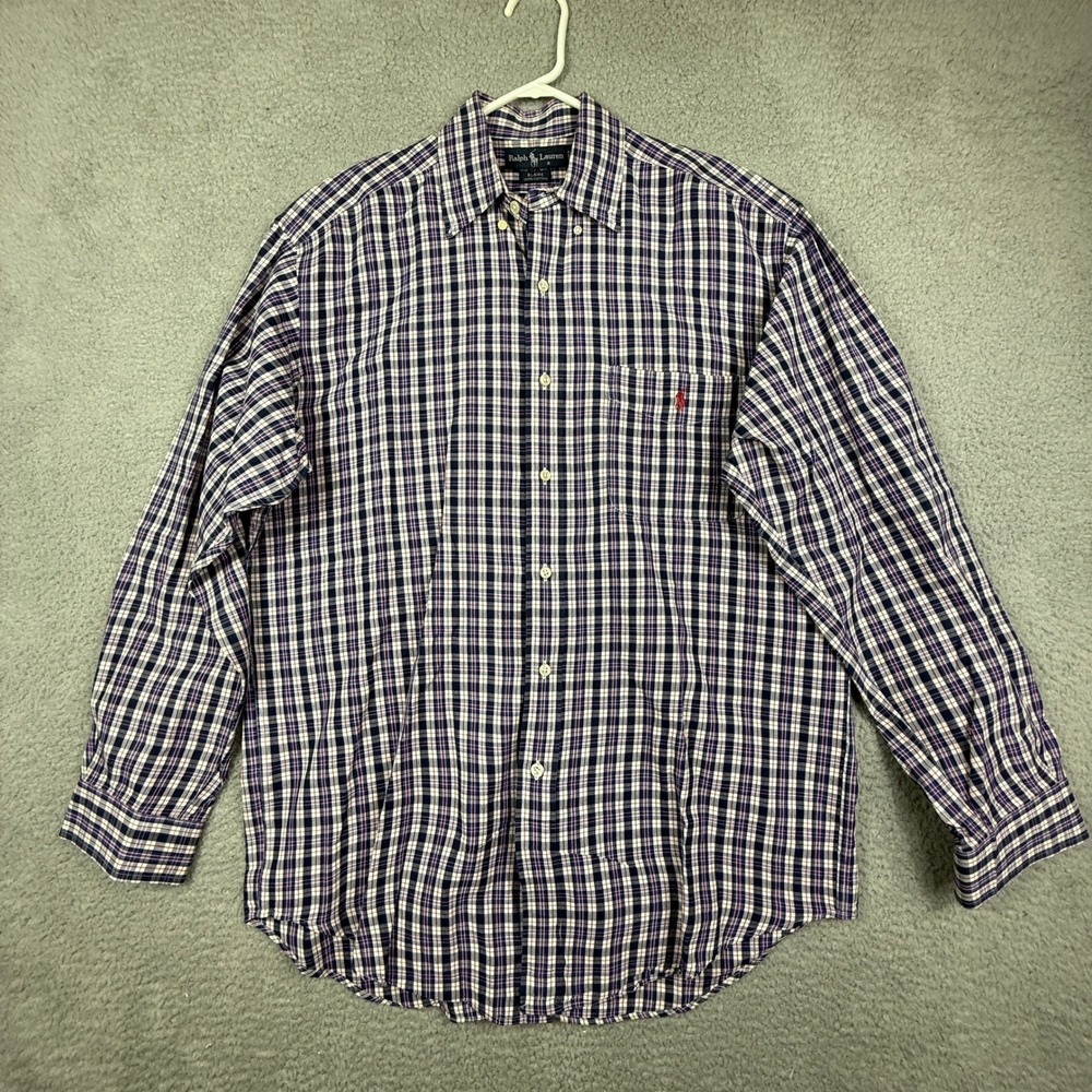 Ralph Lauren Mens Blaire Fit Plaid Long Sleeve Button Down Shirt M Red Blue